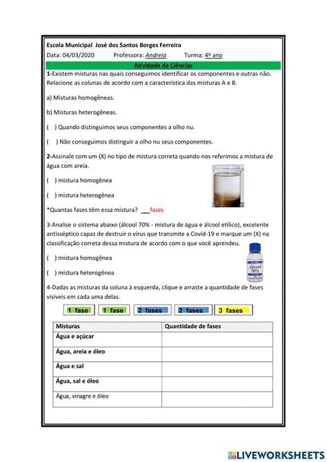 Exerc Cios Sobre Misturas Homog Neas E Heterog Neas Voiceedu