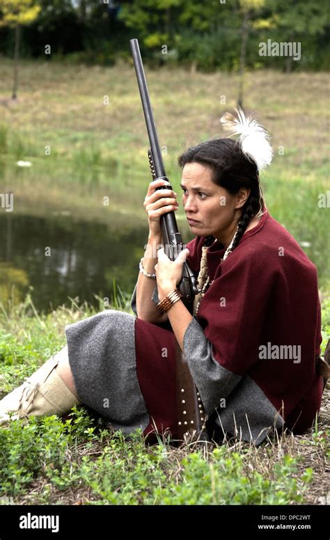 Native American Lakota Sioux Indian Woman Holding A Rifle On Lookout