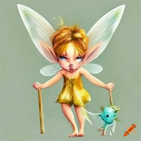 Watercolor Painting Of A Pouting Pixie Fairy In A Golden Dress On Craiyon