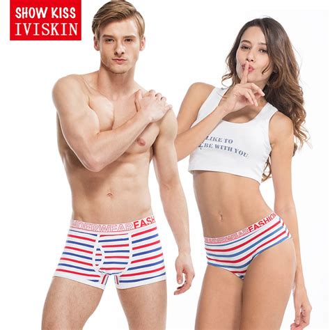 New Striped Couple Underwear Red Blue White Stirped Men S Boxers Women S Panty Cute Underpant
