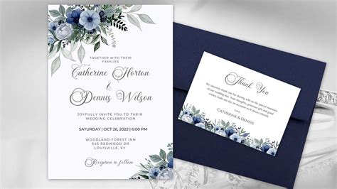 Dusty Blue Wedding Invitations Blue Flowers Wedding Etsy