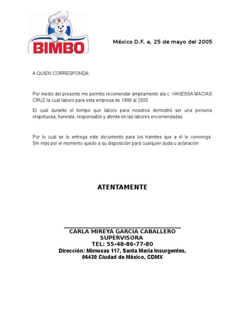 Carta De Recomendacion Laboral Pdf