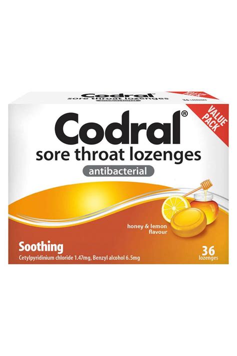 Codral Sore Throat Lozenges Honey And Lemon 36s Nz Online Chemist
