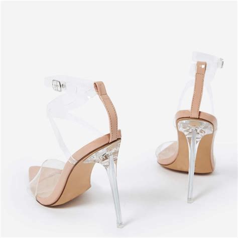 Skin Barely There Perspex Heel In Nude Patent Shoes Post