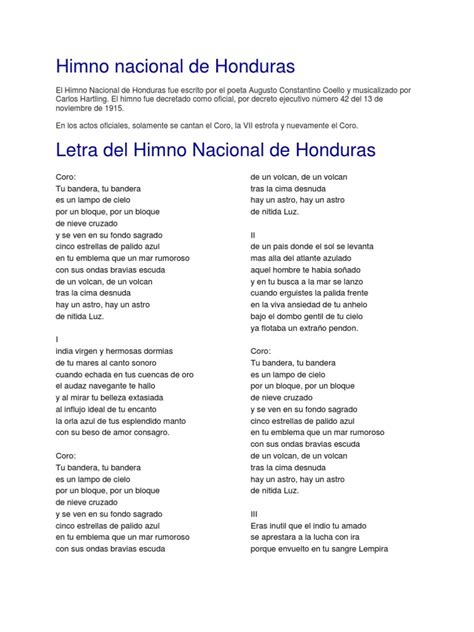 Himno Nacional De Honduras En Ingles