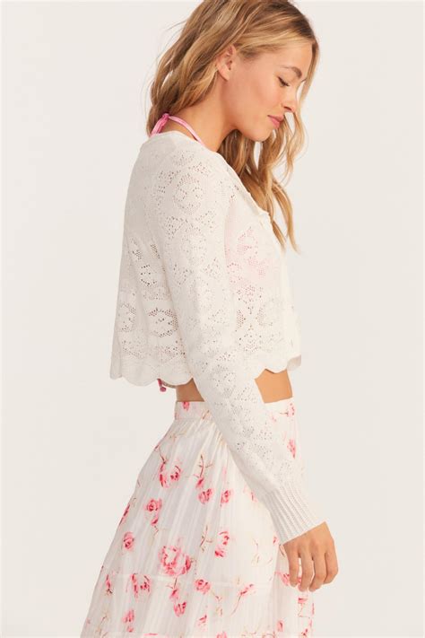 Loveshackfancy Womens Tops Muriel Crop Cardigan Gypsum White Havens Cakes And Events