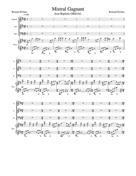 Mistral Gagnant Piano Sheet Music For Piano Voice Download Free In