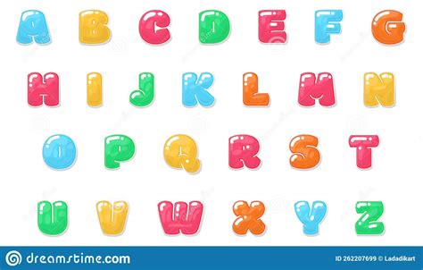 Color Jelly Alphabet Cartoon Bubble Gum Letters Stock Vector