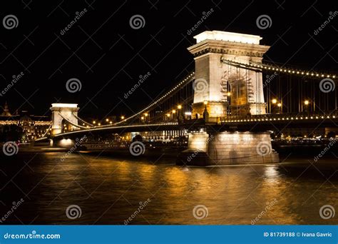 Famous Chain Bridge In Budapest Hungary At Night Stock Photo Image