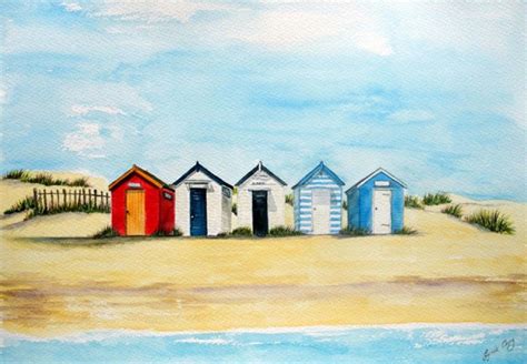 Southwold Classic Beach Huts Watercolor Cards Original Watercolor