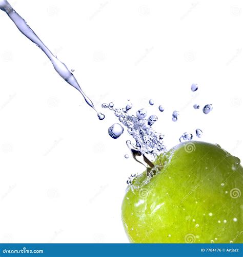 Water Splash On Green Apple Isolated On White Stock Photo Image Of