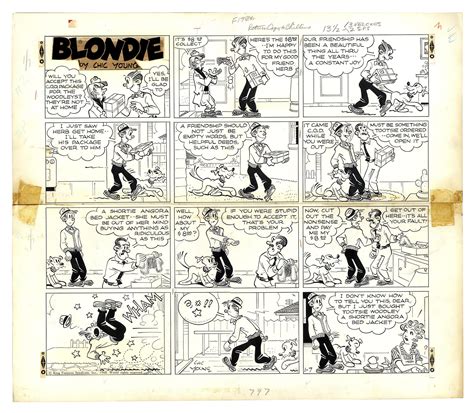 Lot Detail Chic Young Hand Drawn Blondie Sunday Comic Strip From 1968 Dagwood Gets In A