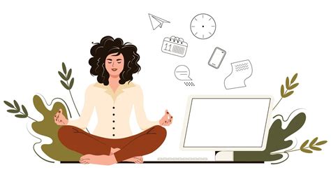 Business Woman Meditates In The Office Concept Yoga Relax Trying To