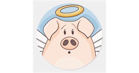 Cute Cartoon Angel Pig Classic Round Sticker Zazzle