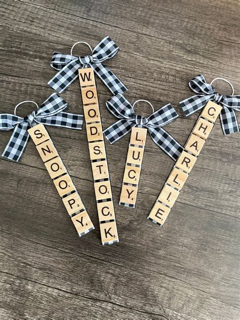 Personalized Scrabble Tile Christmas Ornaments Black And White Etsy