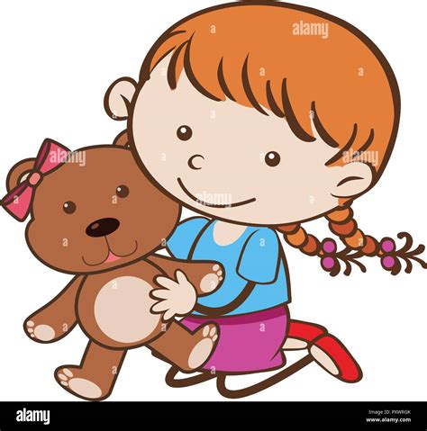 Cute Girl Hugging Brown Teddybear Illustration Stock Vector Image And Art