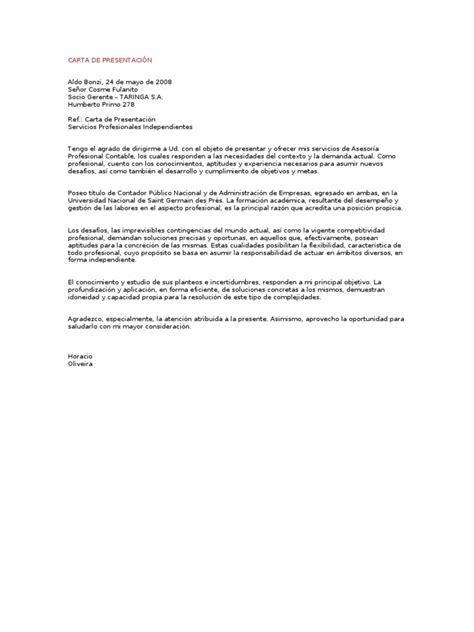 Carta De Presentación Servicios Profesionales Independientes Pdf