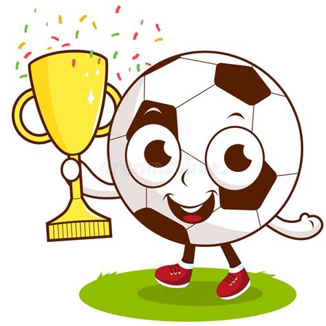 Champion Cartoon Soccer Ball Holding Trophy Stock Vector