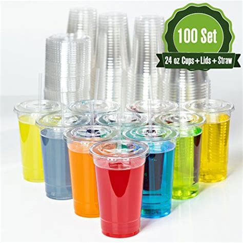 Plastic Cups With Lids And Straws 24oz 100 Sets Clear Disposable
