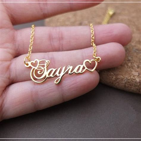 18k Personalized Name Necklace With Tiny Heart Engraved Tsly
