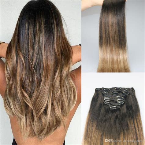 While blondes play with pastel highlights, brunettes can indulge in some more vibrant and intense hues. 9A Grade Remy Clip In Omber Hair Extensions Balayage Dark ...