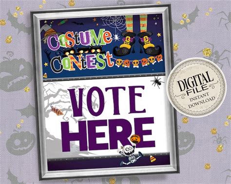Costume Contest Vote Here Sign Printable Halloween Voting Etsy