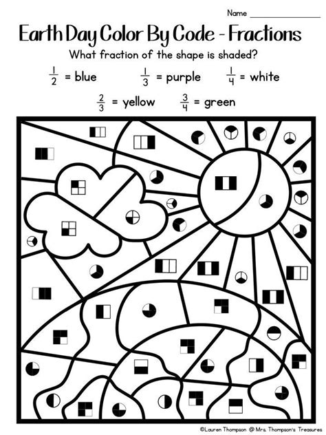 Free Color By Fractions For Earth Day Math Fractions 3rd Grade
