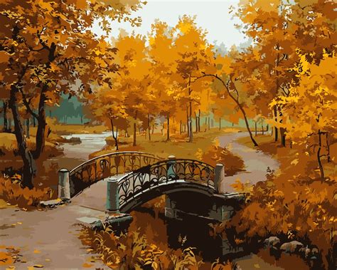Hq Autumn Falling Leaves Bridge Digital Painting By Numbers Coloring