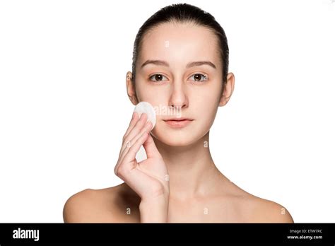 Skin Care Woman Removing Face With Cotton Swab Pad Stock Photo Alamy