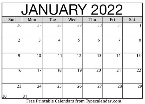 January 2022 Calendar January 2022 Free Printables