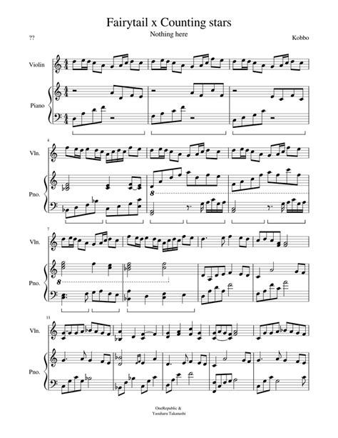 Fairytail X Counting Stars Sheet Music For Violin Piano Download