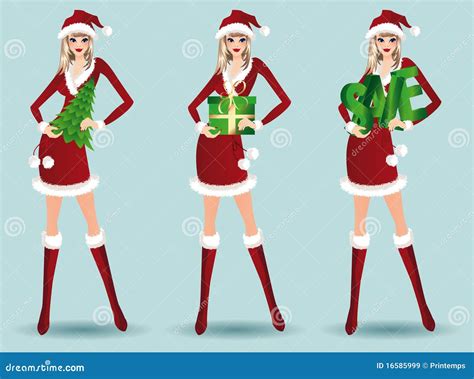 Set Santa Girls Illustration Stock Illustration Illustration Of Happy Holiday