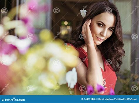Portrait Of A Cheerful Charming Lady Stock Photo Image Of Natural