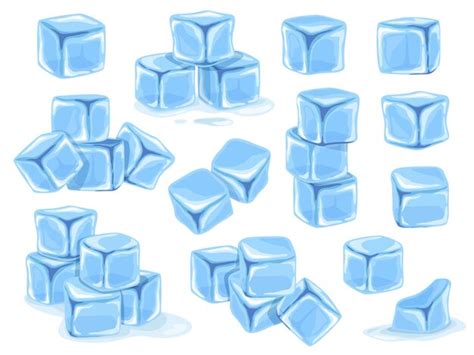 Premium Vector Cartoon Ice Cubes Blue Freezed Water Iced Water And Melting Ice Cube Vector Set
