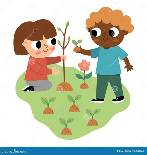 Girl And Boy Seeding Plant Icon Cute Eco Friendly Kids Children