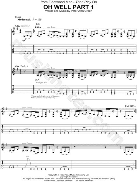 Fleetwood Mac Oh Well Part 1 Guitar Tab In E Minor Download