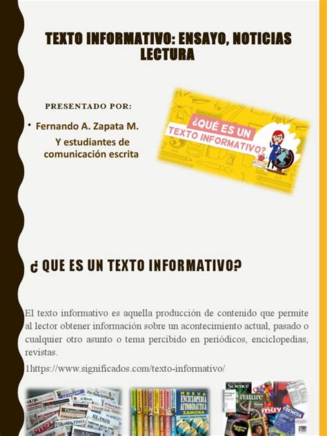 Texto Informativo Ensayo Noticias Lectura Fernando A Zapata M Y