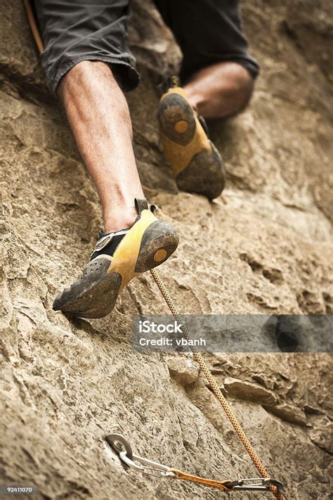Rock Climbers Feet Scaling Wall Stock Photo Download Image Now Rock