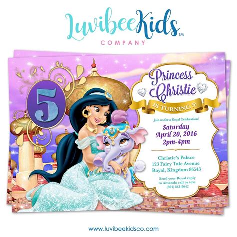 Disney Princesses Jasmine Birthday Invitation Princess Jasmine Birthday Jasmine Birthday