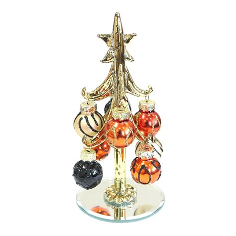 Custom 13cm Small Glass Christmas Tree Figurines Ornaments With 8pcs Hanging Hand Painted Xmas