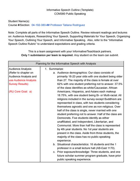 Informative Speech Outline (Template) - Review relevant readings and