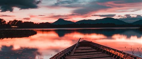 Download Wallpaper 2560x1080 Boat Landscape Sunset Water Dual Wide