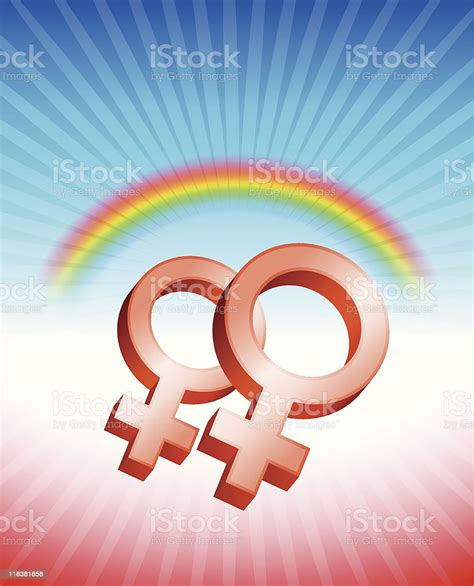 Lesbian Red Female Gender Symbols With Rainbow Internet Background Stok Vektör Sanatı And Lezbiyen