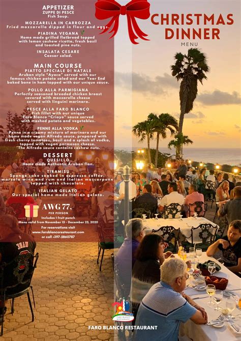 Christmas Menu Faro Blanco Restaurant Italian Restaurant Aruba