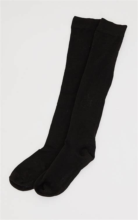 black basic over the knee socks prettylittlething usa