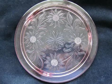 Vintage Jeannette Sunflower Pink Depression Glass Cake Plate Low
