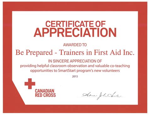 Standard first aid & cpr: Canadian Red Cross Certificates of Appreciation 2015 | Be ...