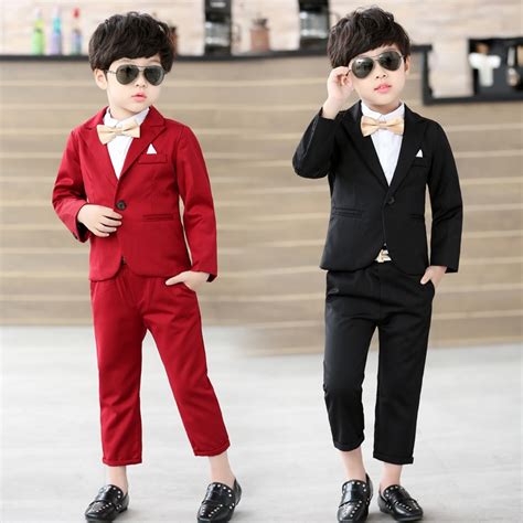 Blazers Childrens Show Suit 2pcs Boys Gentleman Formal Suits Red Black