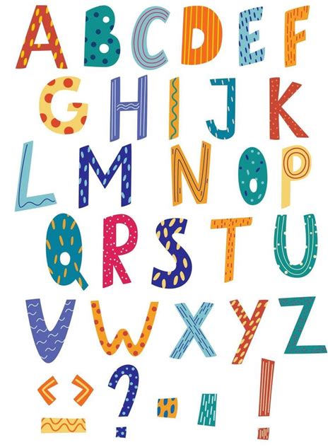 Latin Alphabet In Cartoon Style Hand Draw Alphabet With Stripe And