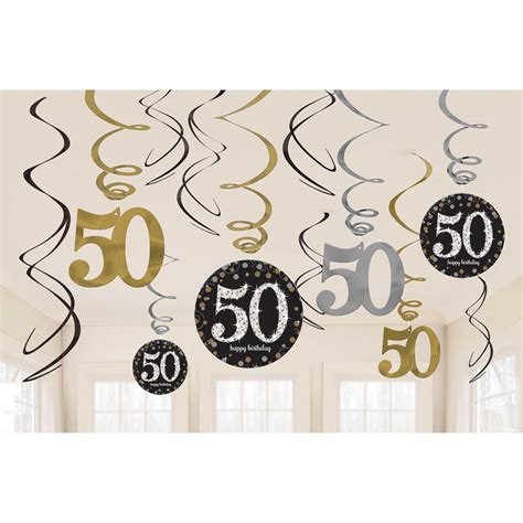 Gold Sparkling Celebration 50th Swirl Decoration Value Packs 12 Pkg